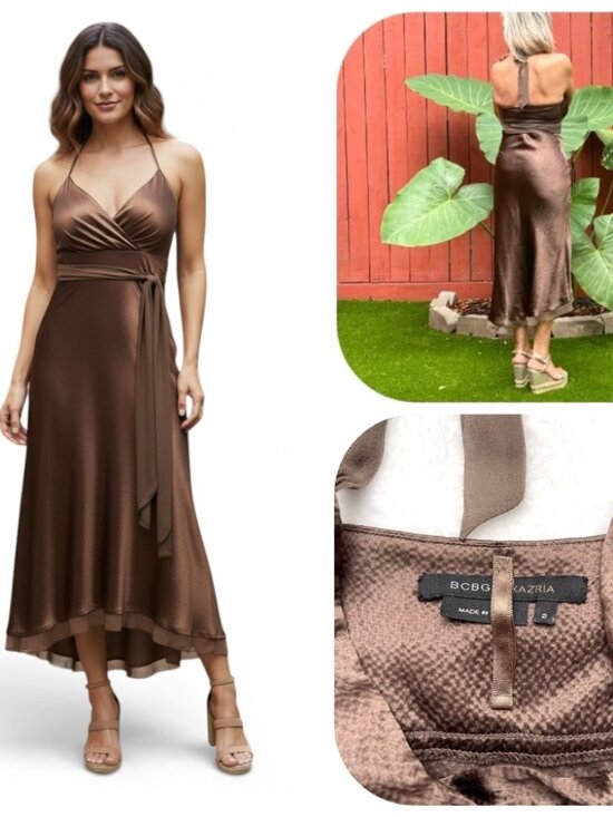 BCBGMaxAzria Dresses & Skirts - BCBGMaxazria 100% Silk halter chocolate Slip dress